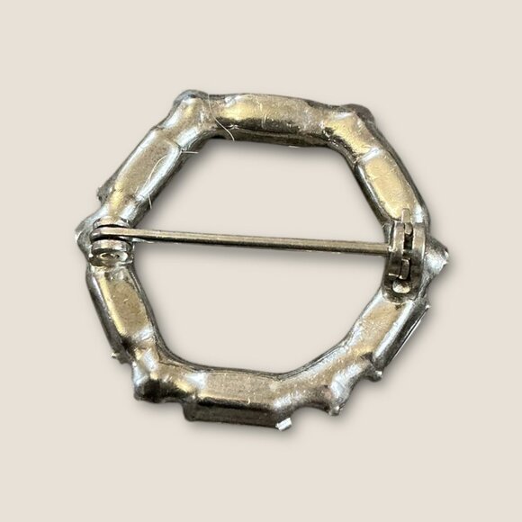 Vintage Hexagonal Rhinestone Brooch Silver-Tone 1 Inch Diameter - Picture 3 of 5
